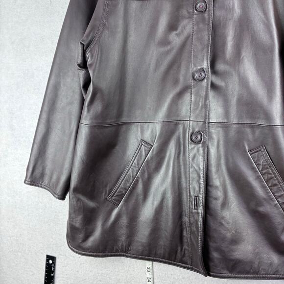 90 Y2K Centigrade Dark Brown Leather Jacket Women 1X Mid Length Satin Lined READ - Picture 5 of 16